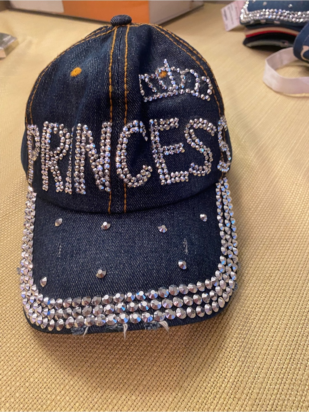 Denim Rhinestone Women Cap I Love Jesus and Princess.